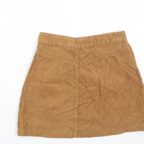 Denim & Co. Womens Brown Cotton A-Line Skirt Size 6 Button - Pockets