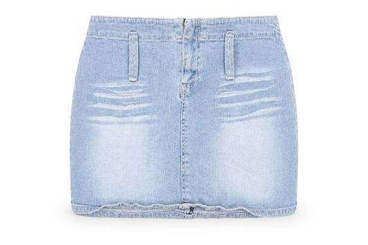Front view of Tom Wolfe women’s blue cotton a-line skirt, size UK 28, in zip - glitter