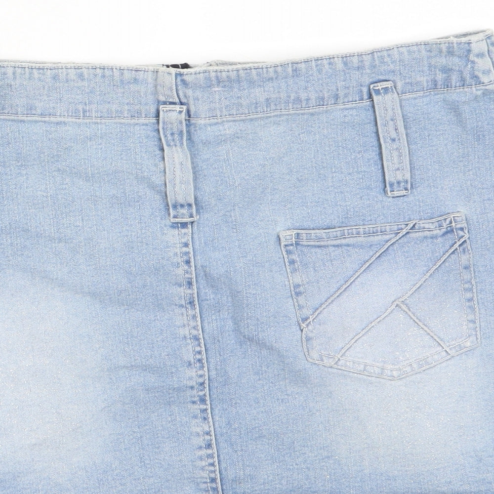 Tom Wolfe Womens Blue Cotton A-Line Skirt Size 28 in Zip - Glitter