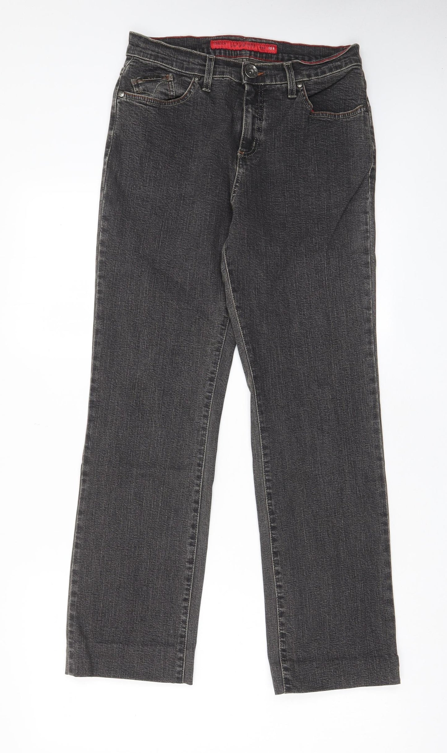 Per Una Womens Grey Cotton Straight Jeans Size 10 L28 in Regular Zip - Pockets, Belt Loops
