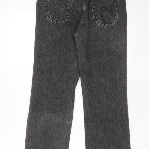 Per Una Womens Grey Cotton Straight Jeans Size 10 L28 in Regular Zip - Pockets, Belt Loops