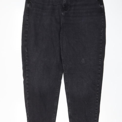 Marks and Spencer Womens Black Cotton Mom Jeans Size 18 L29 in Regular Zip - Pockets, Belt Loops