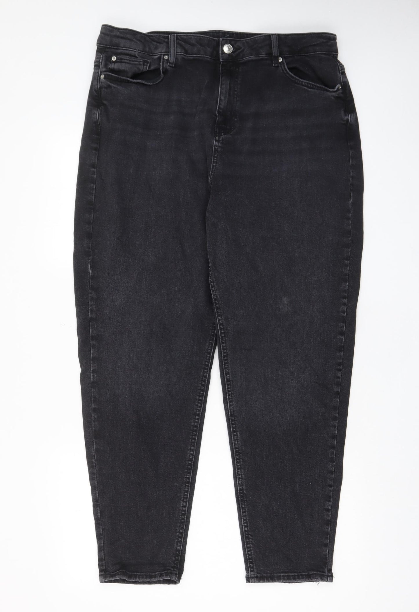 Marks and Spencer Womens Black Cotton Mom Jeans Size 18 L29 in Regular Zip - Pockets, Belt Loops