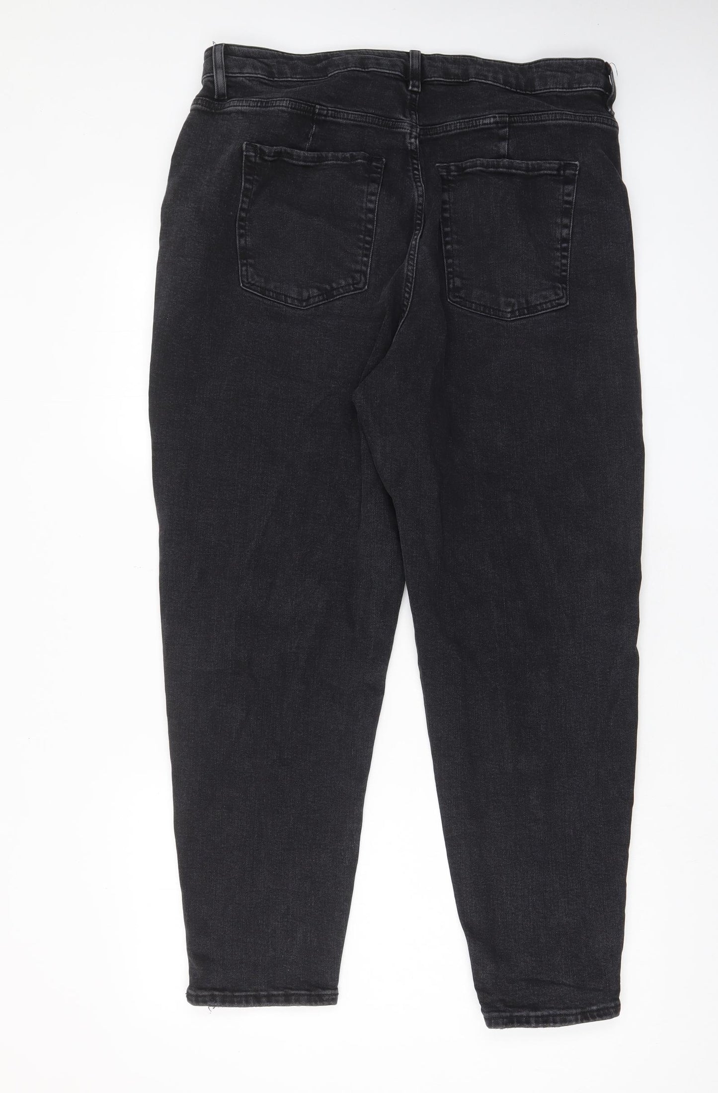 Marks and Spencer Womens Black Cotton Mom Jeans Size 18 L29 in Regular Zip - Pockets, Belt Loops