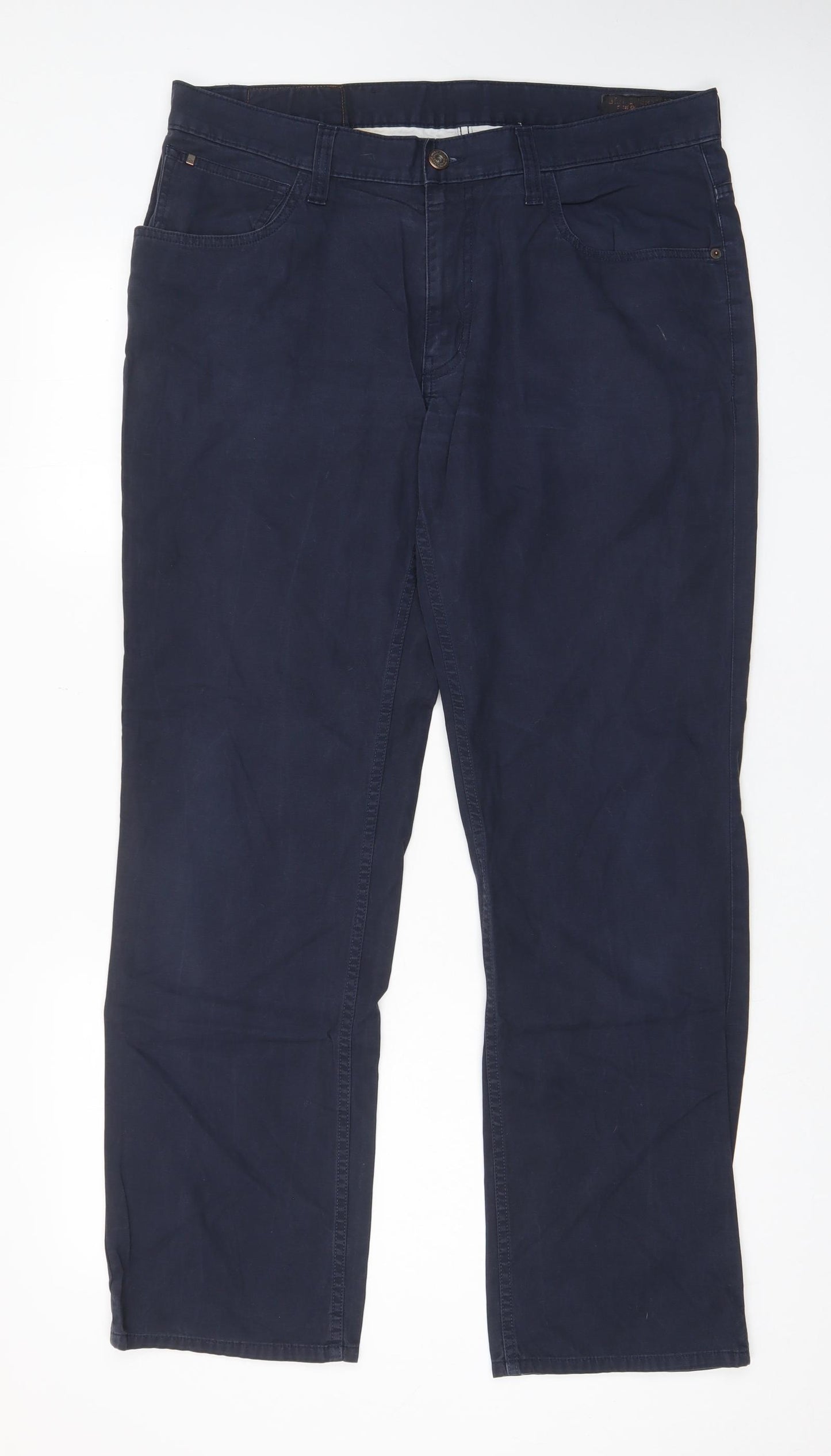 Ben Sherman Mens Blue Cotton Chino Trousers Size 34 in L32 in Regular Zip - Pockets, Belt Loops, Logo