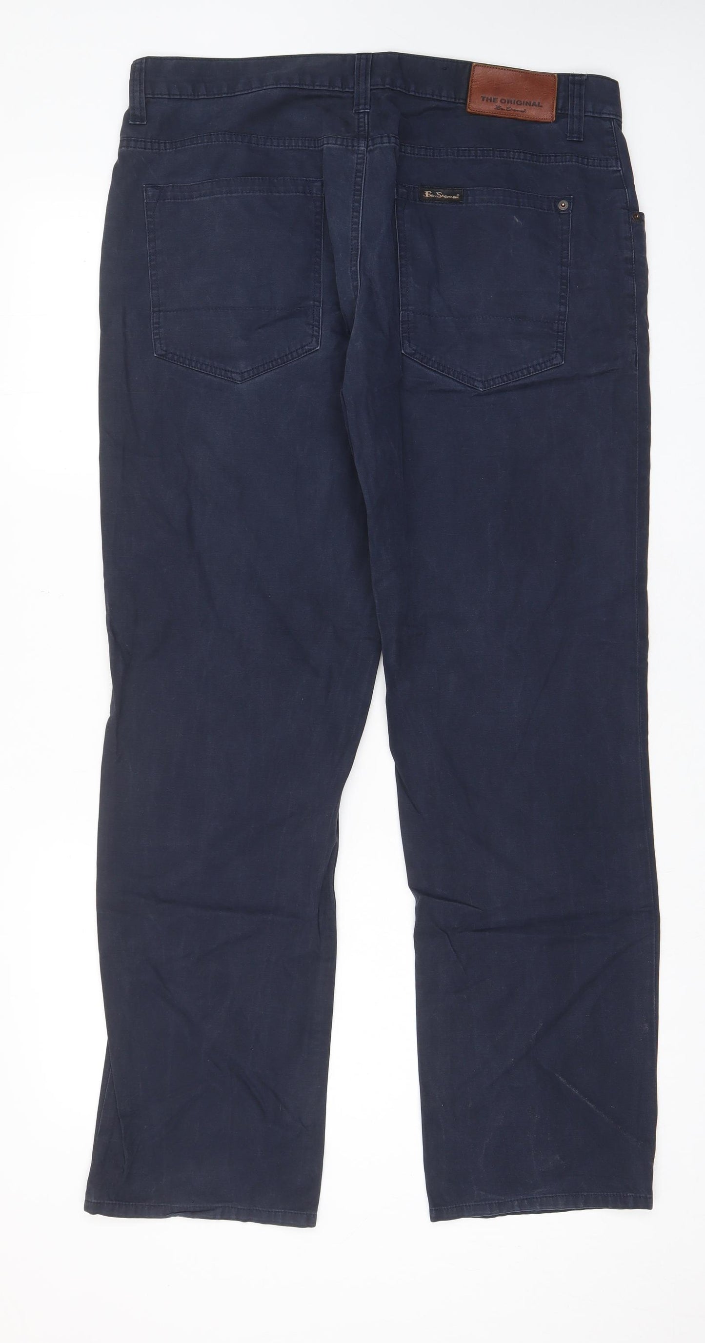 Ben Sherman Mens Blue Cotton Chino Trousers Size 34 in L32 in Regular Zip - Pockets, Belt Loops, Logo