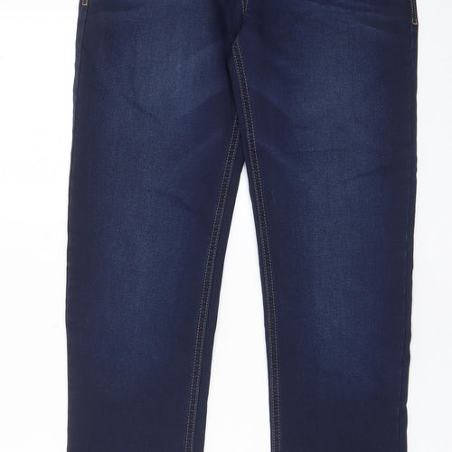 George Boys Blue Cotton Straight Jeans Size 12-13 Years L29 in Regular Zip - Pockets, Belt Loops, Adjustable waist