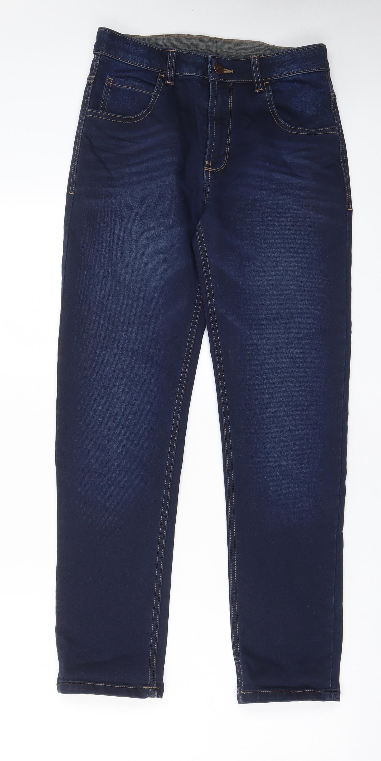 George Boys Blue Cotton Straight Jeans Size 12-13 Years L29 in Regular Zip - Pockets, Belt Loops, Adjustable waist