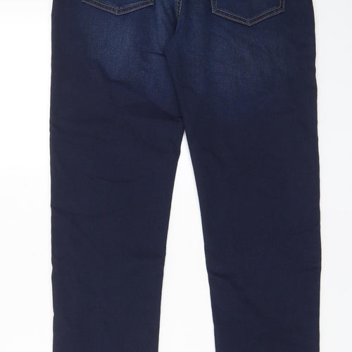George Boys Blue Cotton Straight Jeans Size 12-13 Years L29 in Regular Zip - Pockets, Belt Loops, Adjustable waist