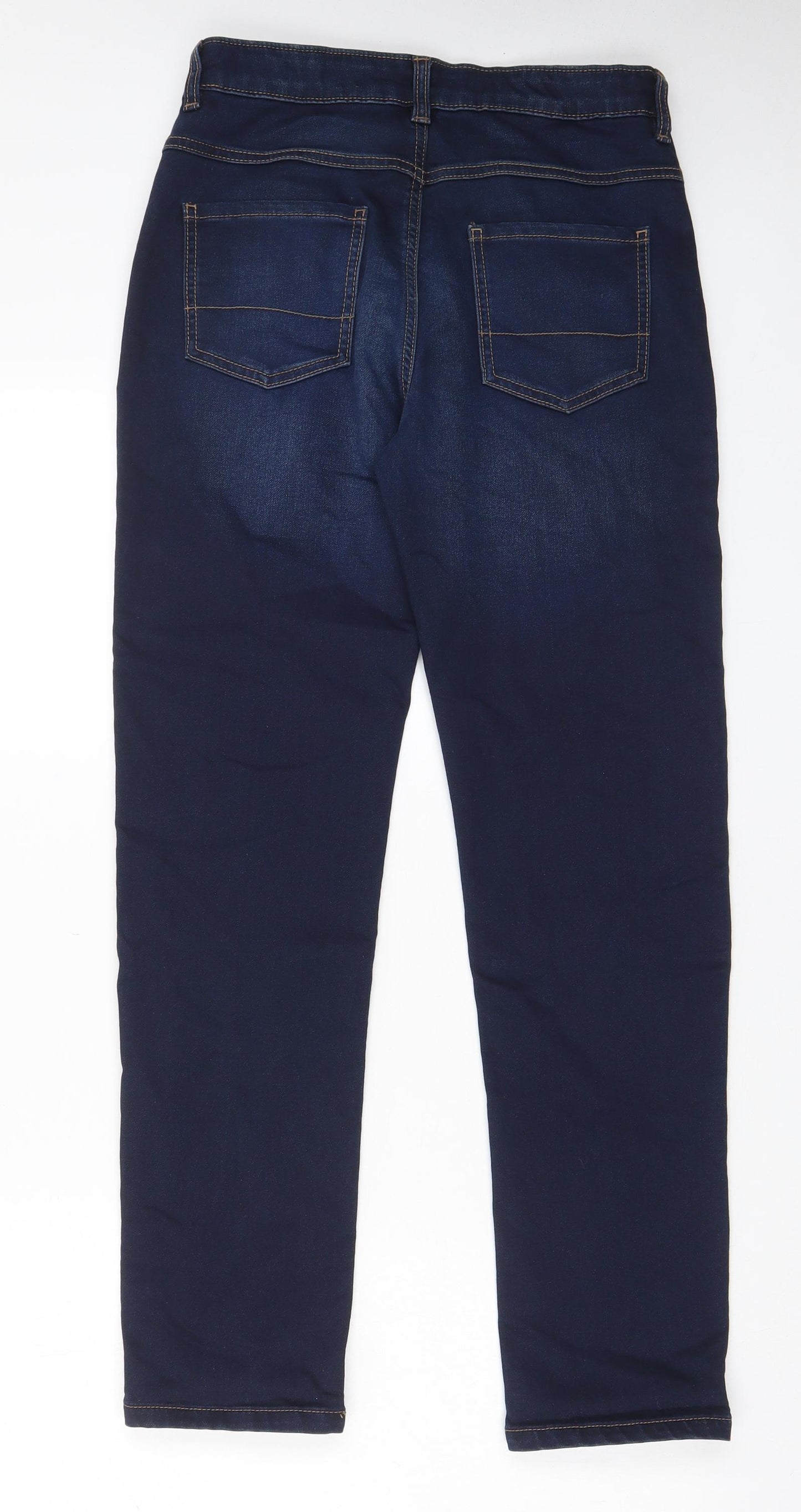 George Boys Blue Cotton Straight Jeans Size 12-13 Years L29 in Regular Zip - Pockets, Belt Loops, Adjustable waist