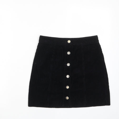 Miss Selfridge Womens Black Cotton A-Line Skirt Size 6 Button