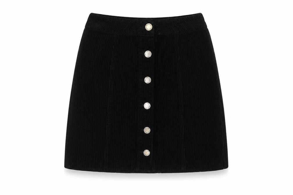 Miss Selfridge Womens Black Cotton A-Line Skirt Size 6 Button
