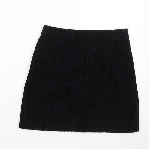 Miss Selfridge Womens Black Cotton A-Line Skirt Size 6 Button
