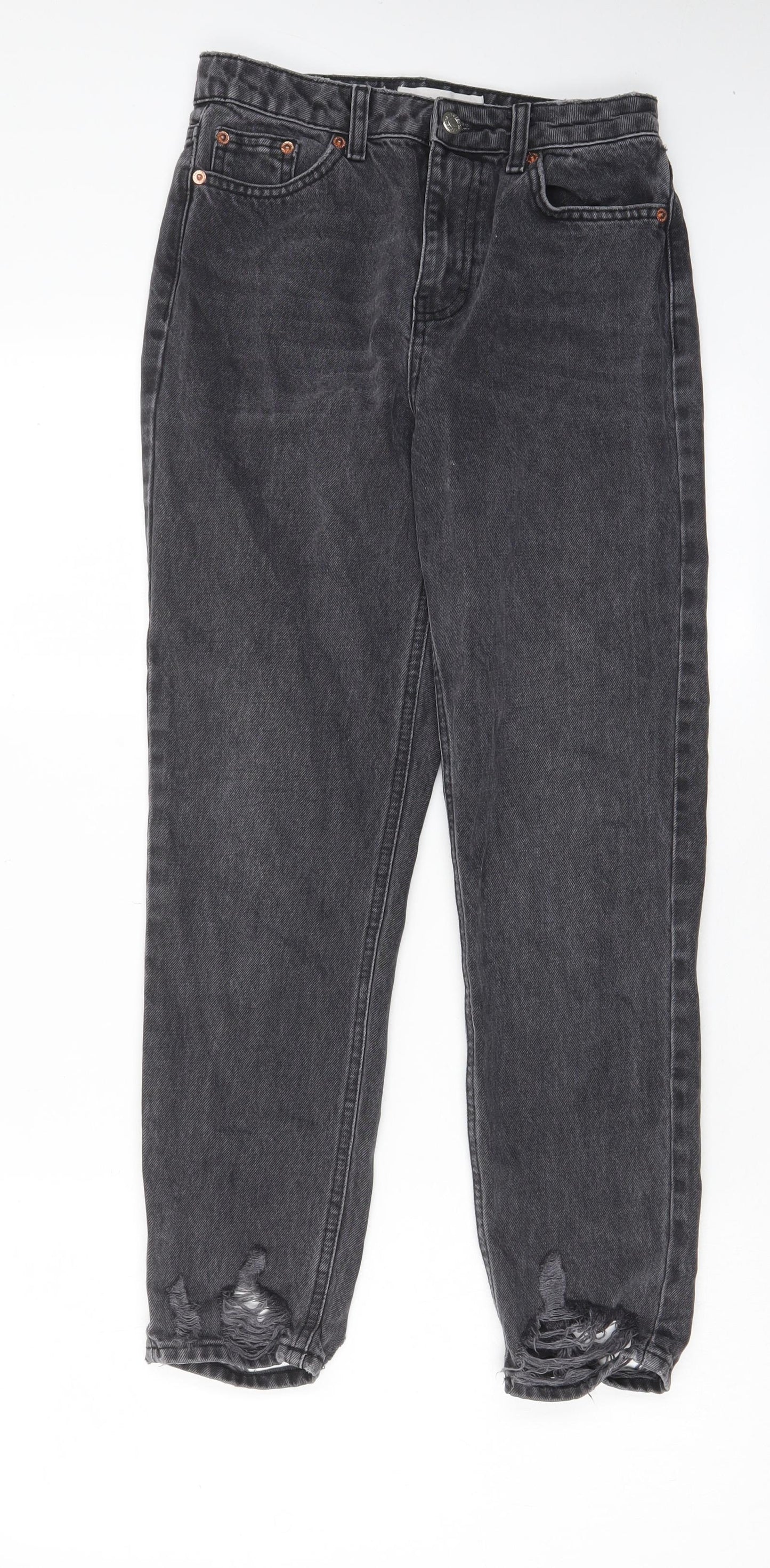 Topshop Womens Grey Cotton Mom Jeans Size 26 in L30 in Regular Zip - Pockets, Belt Loops
