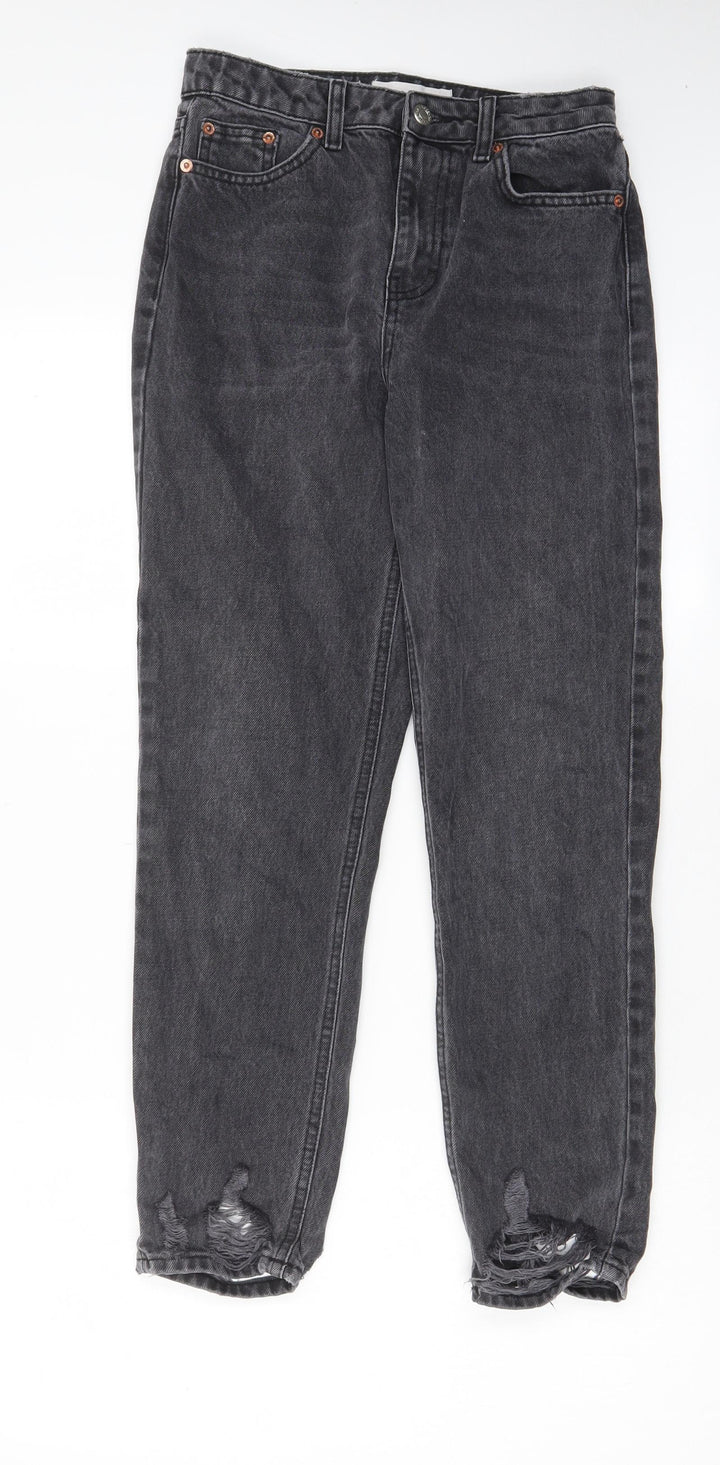 Topshop Womens Grey Cotton Mom Jeans Size 26 in L30 in Regular Zip - Pockets, Belt Loops