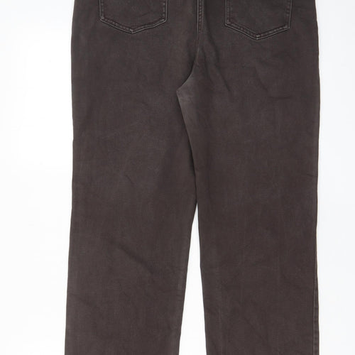 Marks and Spencer Womens Brown Cotton Straight Jeans Size 14 L25 in Regular Zip - Cropped, Pockets, Studs
