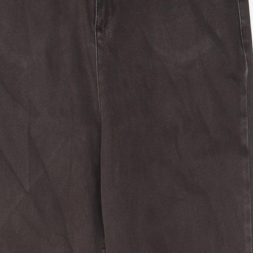Marks and Spencer Womens Brown Cotton Straight Jeans Size 14 L25 in Regular Zip - Cropped, Pockets, Studs