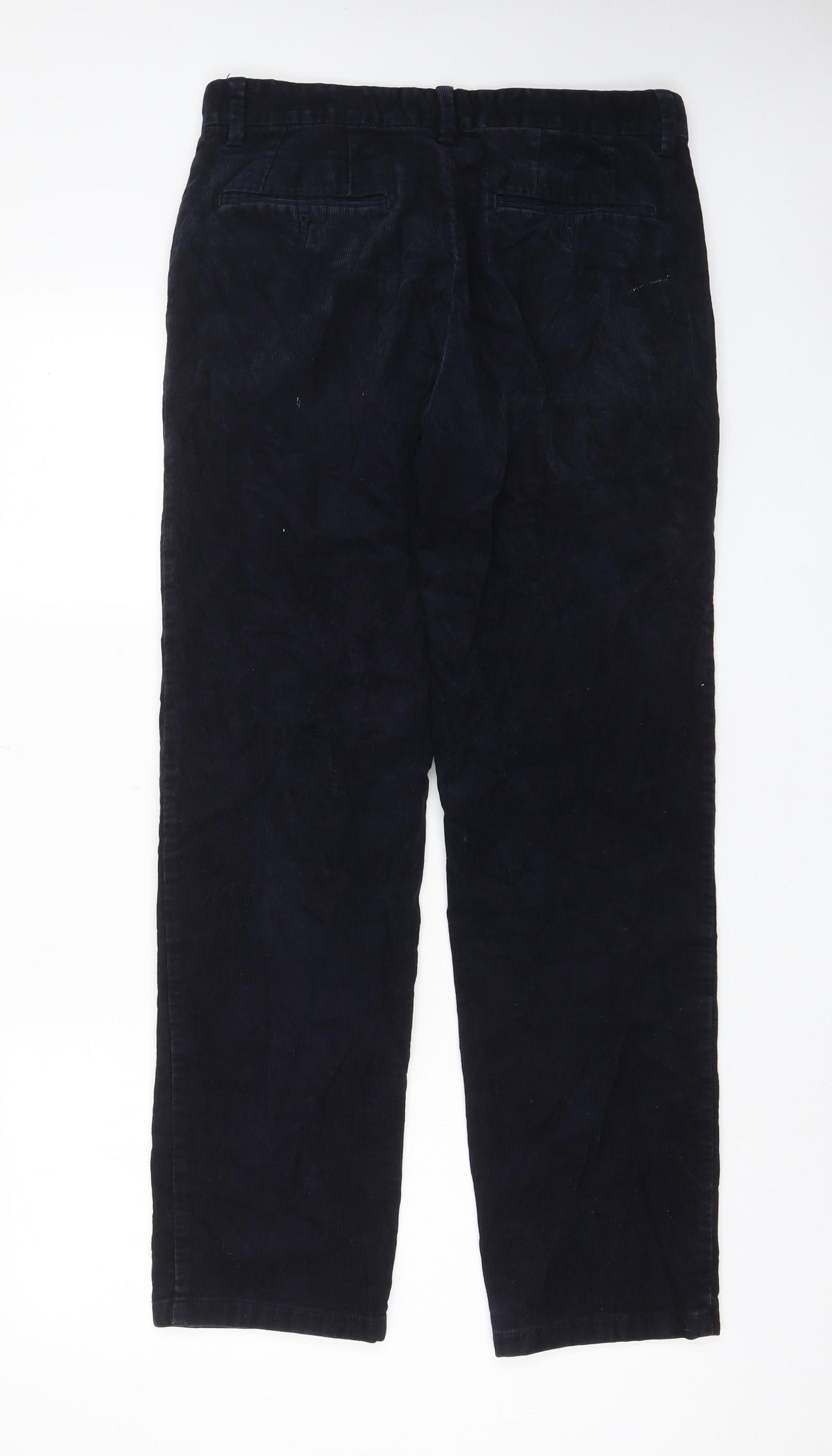 Marks and Spencer Mens Blue Cotton Trousers Size 32 in L31 in Regular Zip - Pockets, Belt Loops