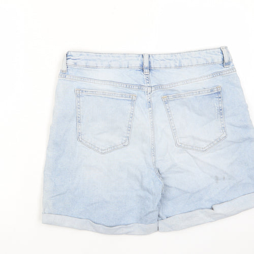 Marks and Spencer Womens Blue Cotton Bermuda Shorts Size 14 L4 in Regular Zip - Distressed, Pockets, Belt Loops