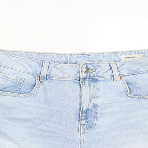 Marks and Spencer Womens Blue Cotton Bermuda Shorts Size 14 L4 in Regular Zip - Distressed, Pockets, Belt Loops