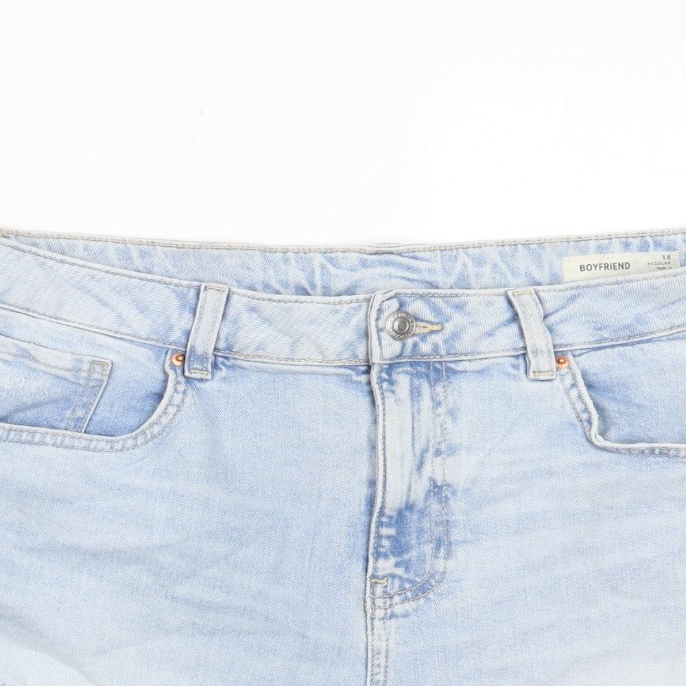 Marks and Spencer Womens Blue Cotton Bermuda Shorts Size 14 L4 in Regular Zip - Distressed, Pockets, Belt Loops