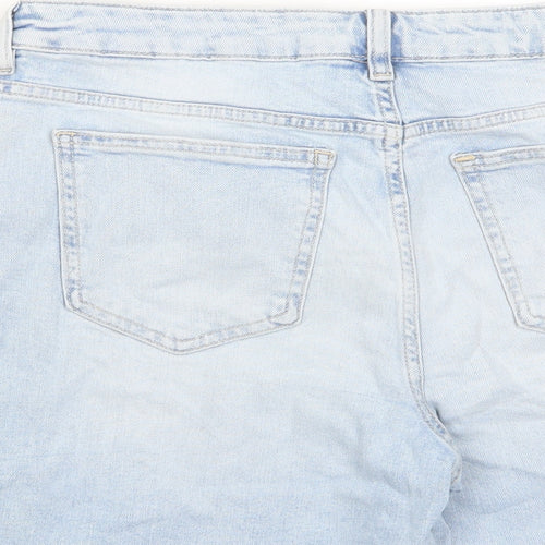 Marks and Spencer Womens Blue Cotton Bermuda Shorts Size 14 L4 in Regular Zip - Distressed, Pockets, Belt Loops