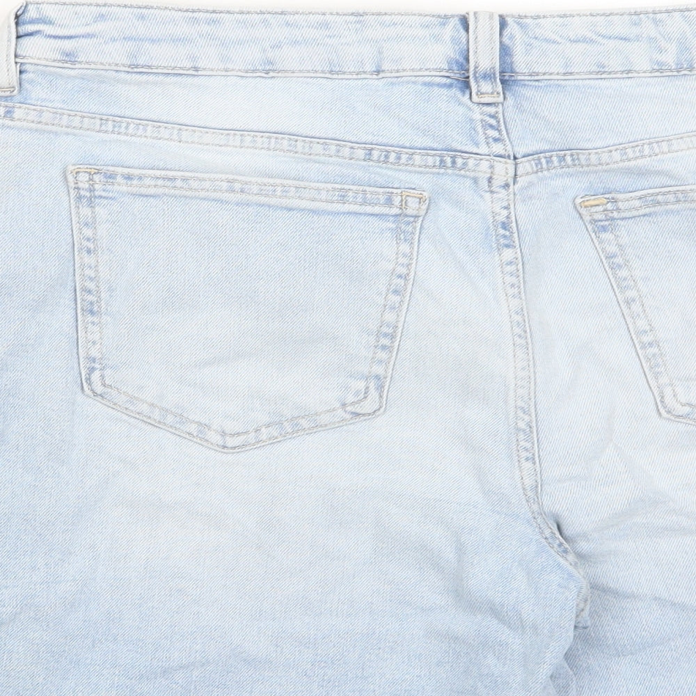 Marks and Spencer Womens Blue Cotton Bermuda Shorts Size 14 L4 in Regular Zip - Distressed, Pockets, Belt Loops