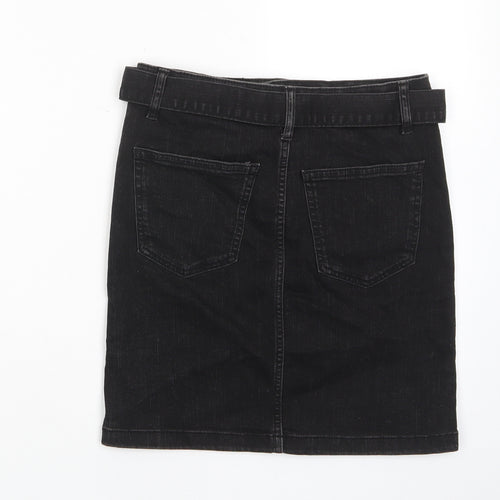 Denim & Co. Womens Black Cotton A-Line Skirt Size 10 Zip - Belted