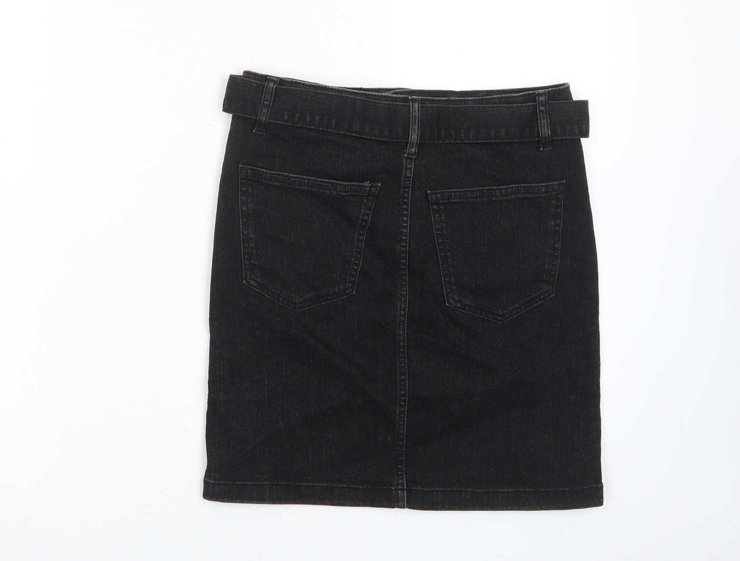 Denim & Co. Womens Black Cotton A-Line Skirt Size 10 Zip - Belted