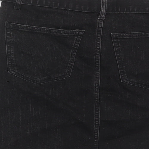 Denim & Co. Womens Black Cotton A-Line Skirt Size 10 Zip - Belted