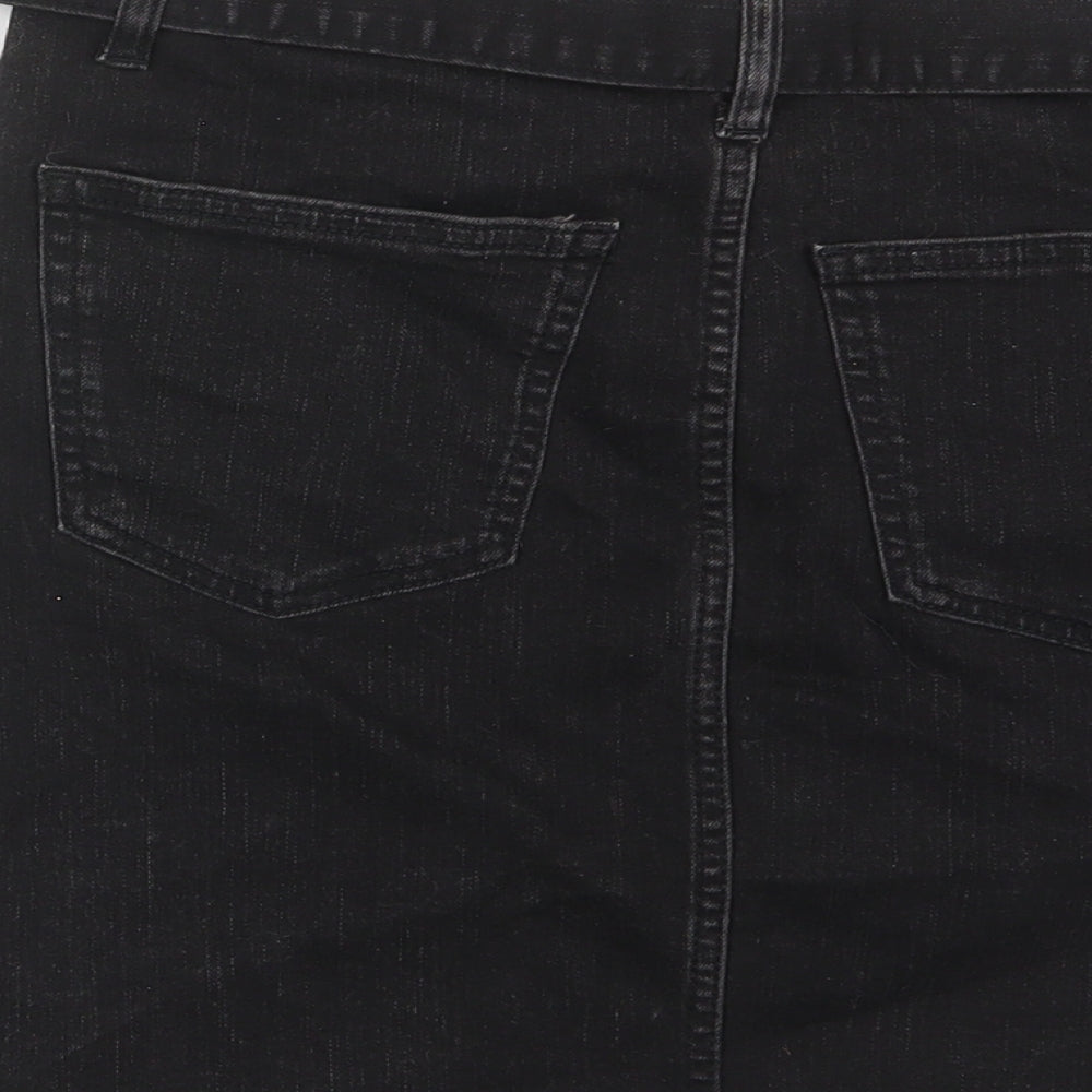 Denim & Co. Womens Black Cotton A-Line Skirt Size 10 Zip - Belted