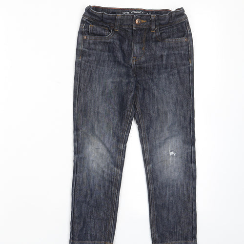 Denim & Co. Boys Blue Cotton Straight Jeans Size 5-6 Years Regular Zip - Pockets, Belt Loops