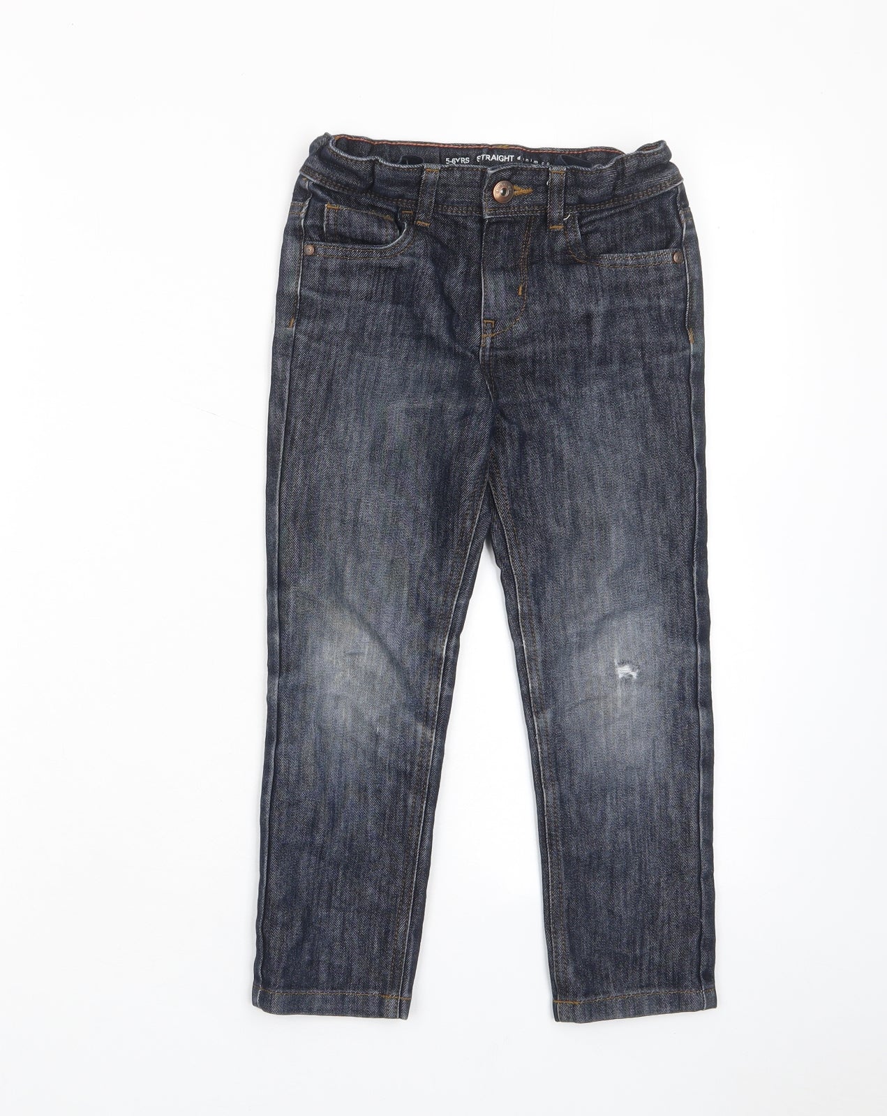 Denim & Co. Boys Blue Cotton Straight Jeans Size 5-6 Years Regular Zip - Pockets, Belt Loops