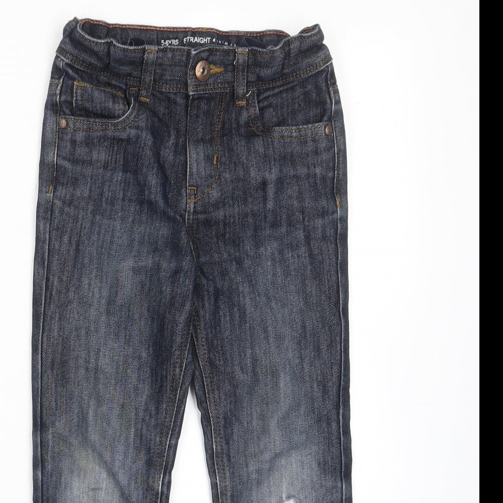 Denim & Co. Boys Blue Cotton Straight Jeans Size 5-6 Years Regular Zip - Pockets, Belt Loops