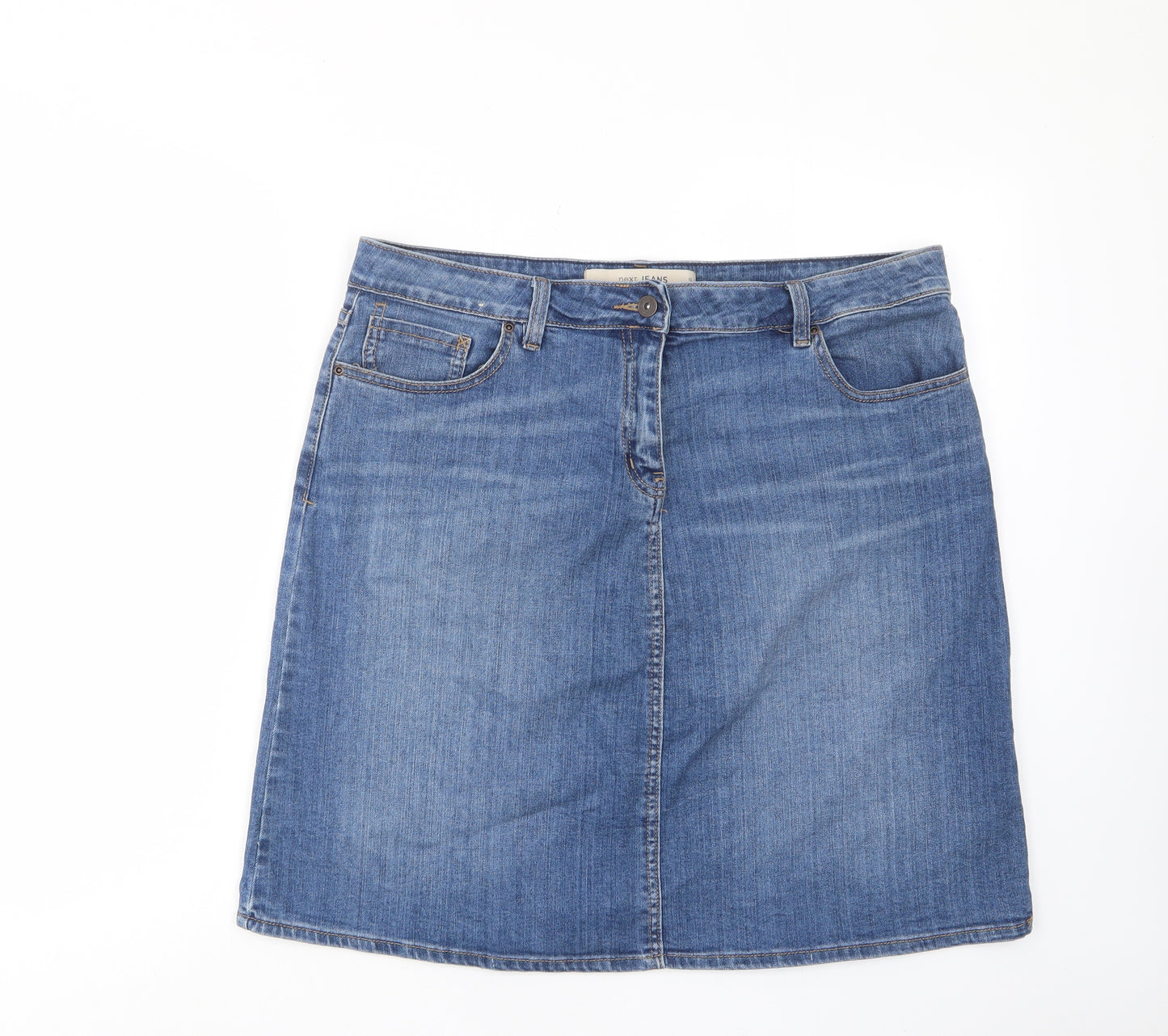 NEXT Womens Blue Cotton A-Line Skirt Size 18 Zip - Pockets, Belt Loops