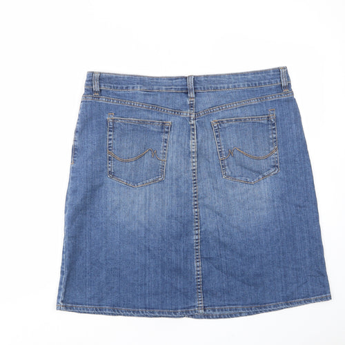 NEXT Womens Blue Cotton A-Line Skirt Size 18 Zip - Pockets, Belt Loops