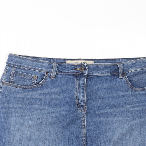 NEXT Womens Blue Cotton A-Line Skirt Size 18 Zip - Pockets, Belt Loops