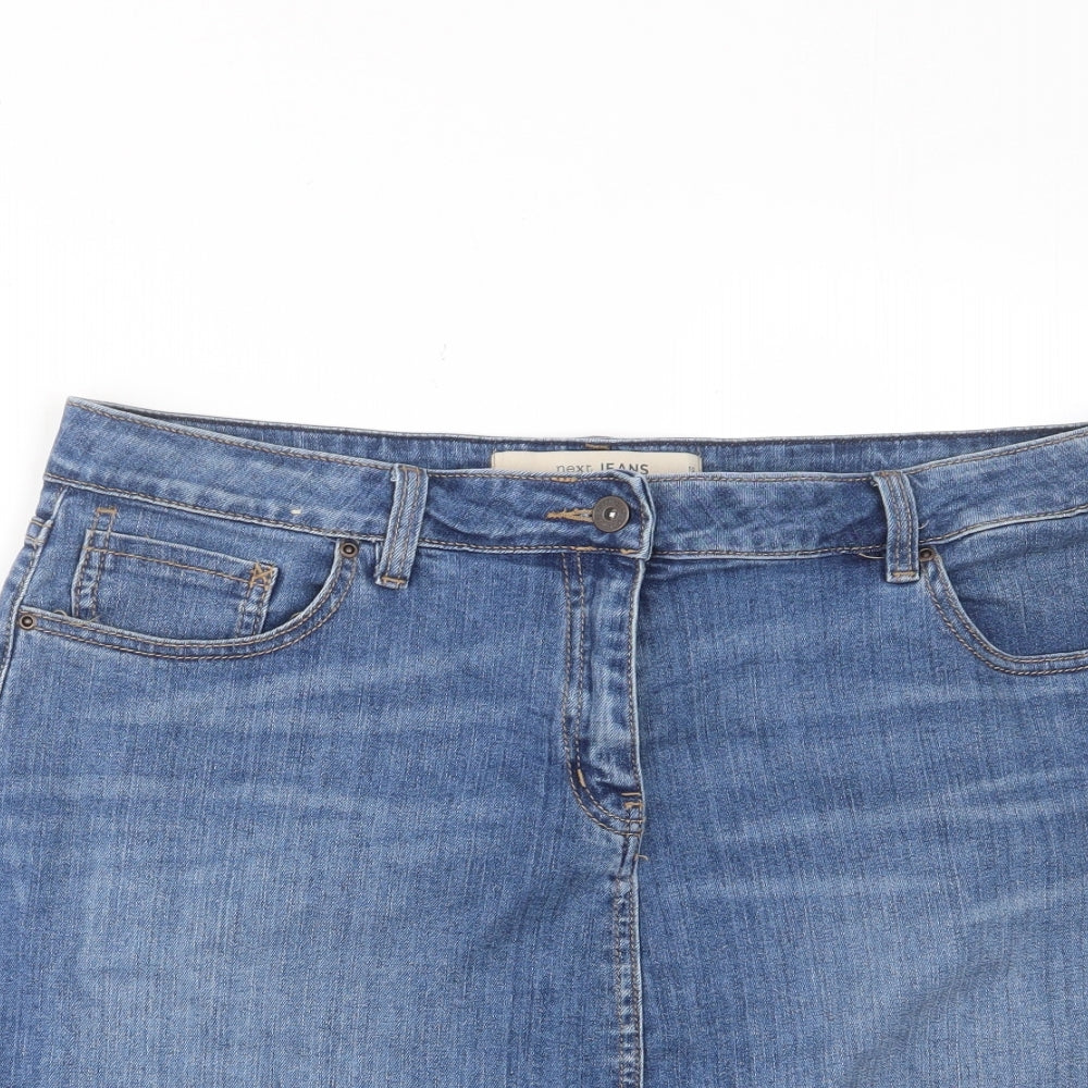 NEXT Womens Blue Cotton A-Line Skirt Size 18 Zip - Pockets, Belt Loops
