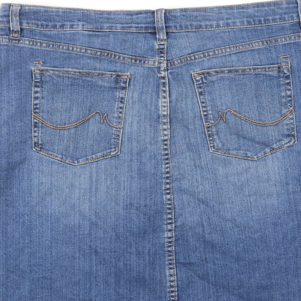 NEXT Womens Blue Cotton A-Line Skirt Size 18 Zip - Pockets, Belt Loops