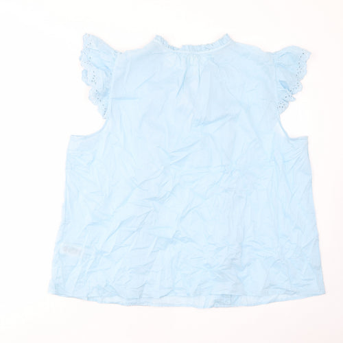 Per Una Womens Blue Cotton Basic T-Shirt Size 22 Crew Neck - Keyhole neck, Pleated, Embroided