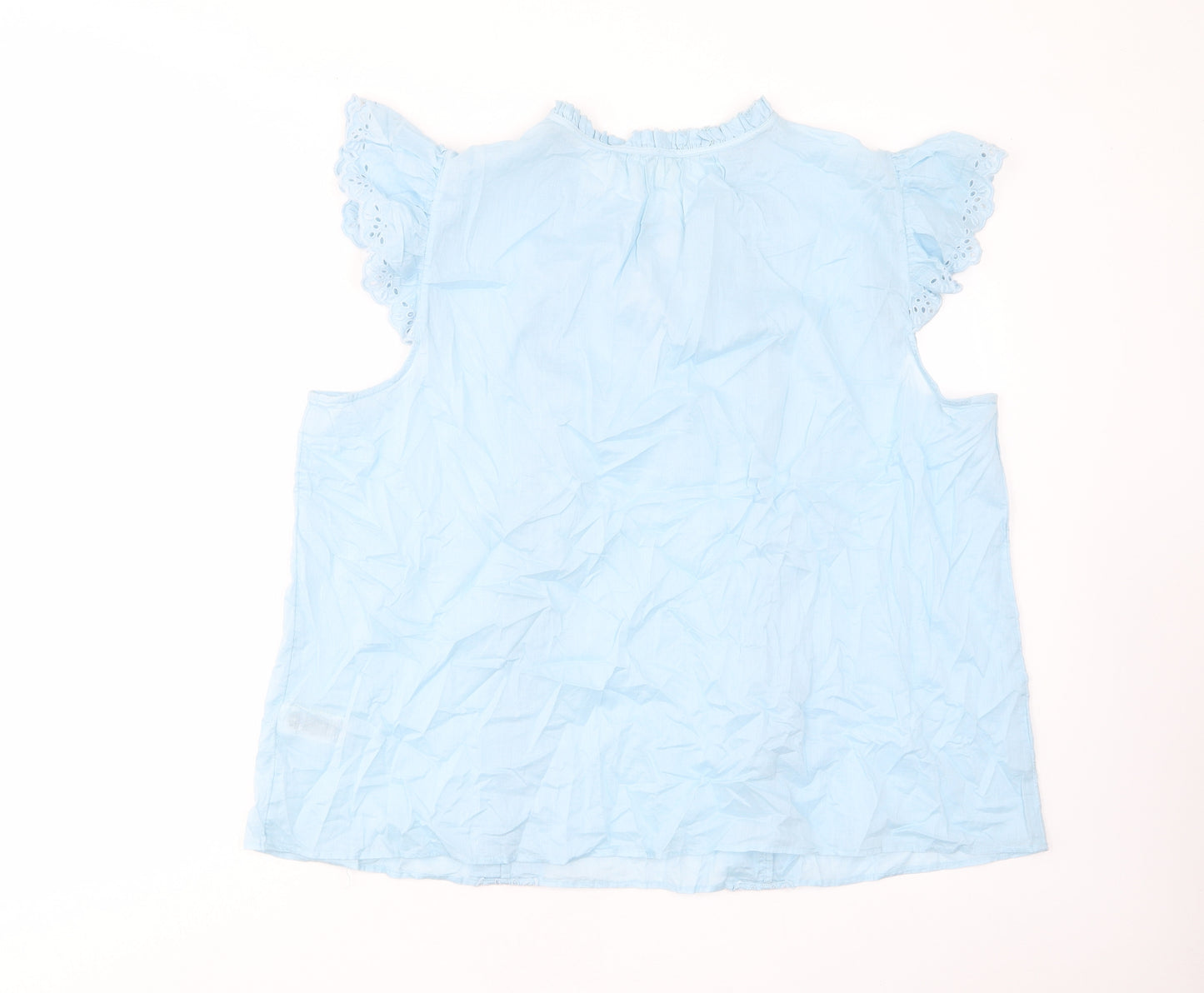 Per Una Womens Blue Cotton Basic T-Shirt Size 22 Crew Neck - Keyhole neck, Pleated, Embroided