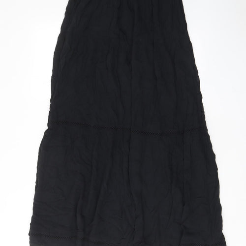 Marks and Spencer Womens Black Viscose A-Line Skirt Size 8 Drawstring - Embroided, Elastic waist