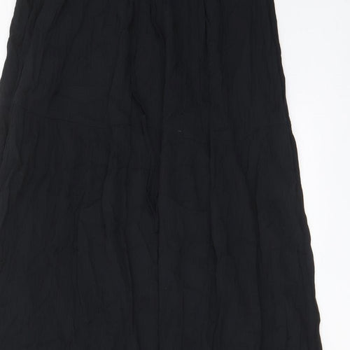 Marks and Spencer Womens Black Viscose A-Line Skirt Size 8 Drawstring - Embroided, Elastic waist