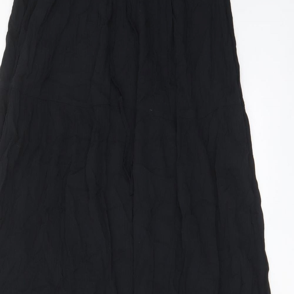 Marks and Spencer Womens Black Viscose A-Line Skirt Size 8 Drawstring - Embroided, Elastic waist