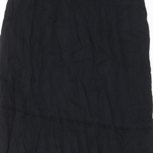 Marks and Spencer Womens Black Viscose A-Line Skirt Size 8 Drawstring - Embroided, Elastic waist