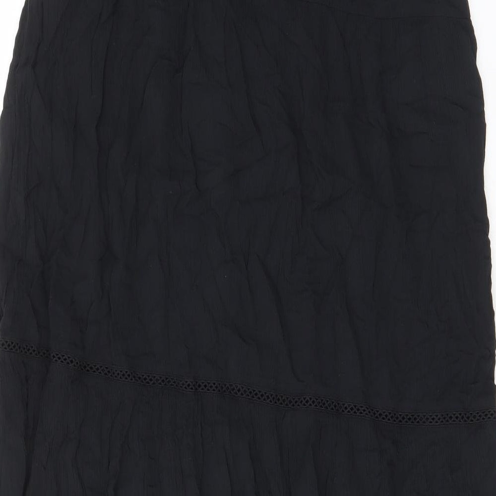 Marks and Spencer Womens Black Viscose A-Line Skirt Size 8 Drawstring - Embroided, Elastic waist