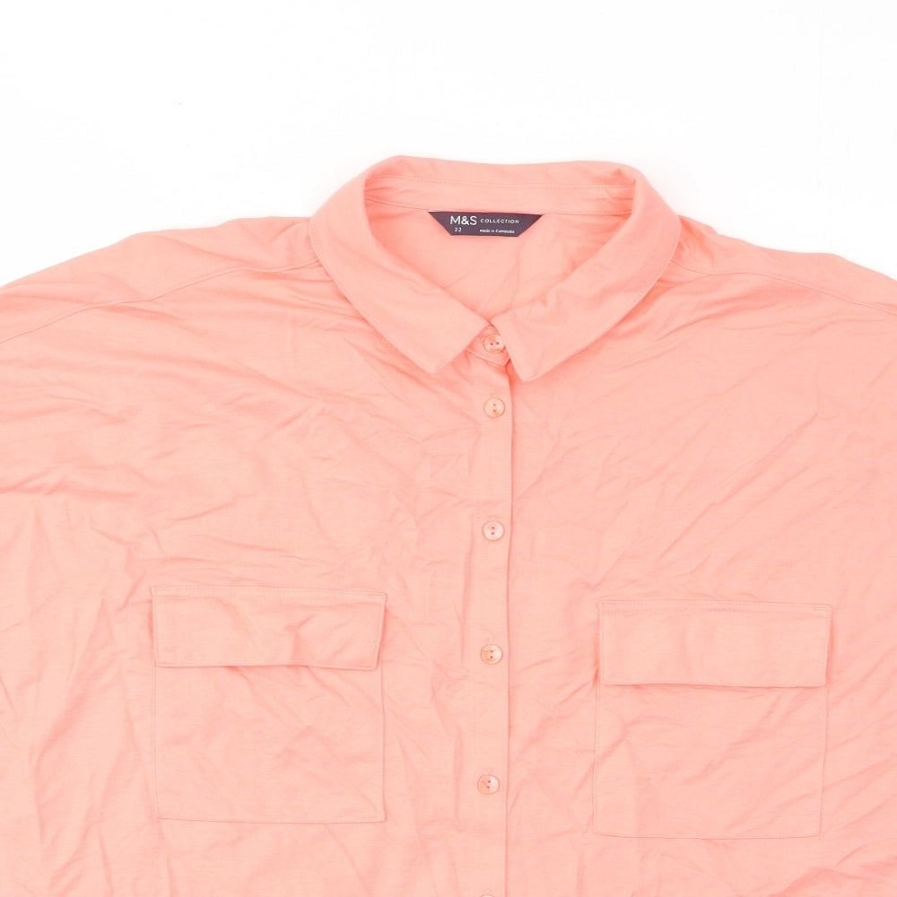 Marks and Spencer Womens Pink Viscose Basic Button-Up Size 22 Collared - Pocket