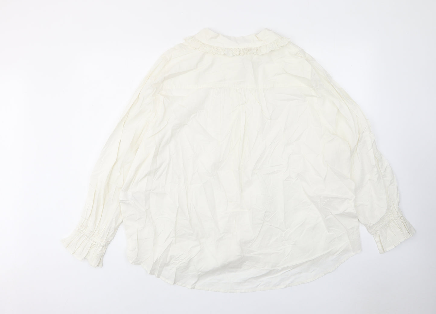 Marks and Spencer Womens White Cotton Basic Button-Up Size 24 Collared - Embroided, Pleated