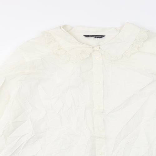 Marks and Spencer Womens White Cotton Basic Button-Up Size 24 Collared - Embroided, Pleated