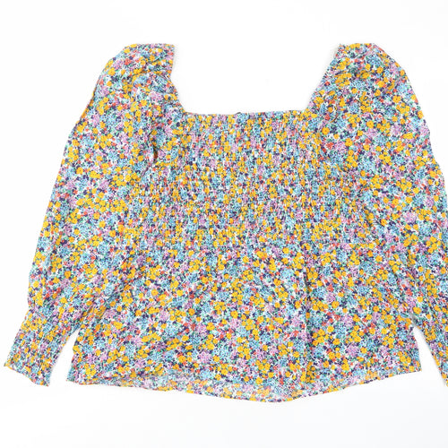 Marks and Spencer Womens Multicoloured Floral Cotton Basic Blouse Size 16 Scoop Neck - Stretch